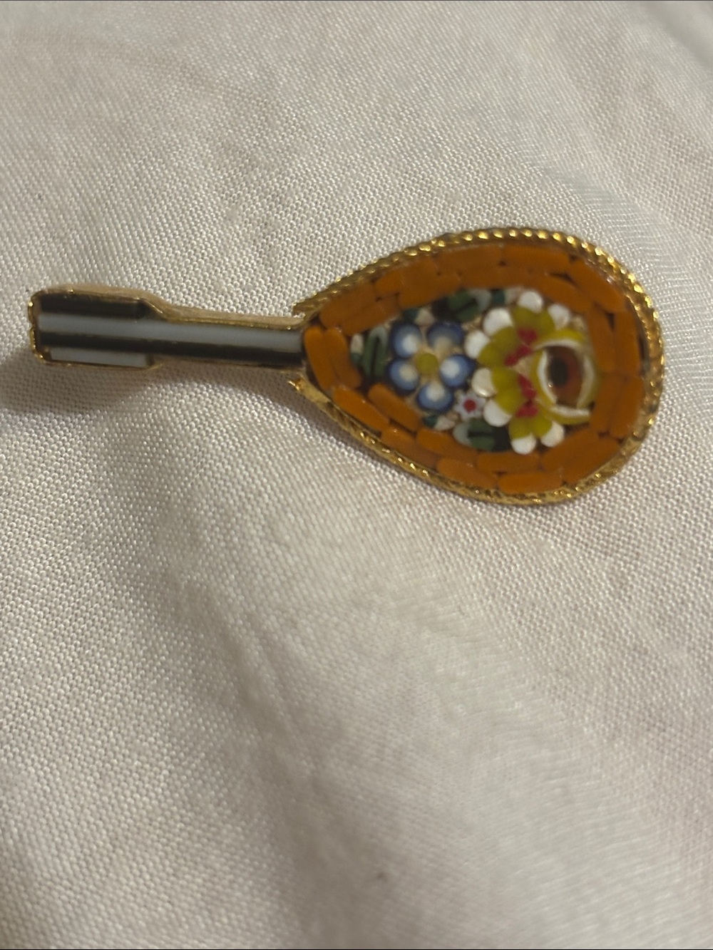 Italian Vintage Micro Mosaic Mandolin Pin Brooch Hallmarked Made in Italy